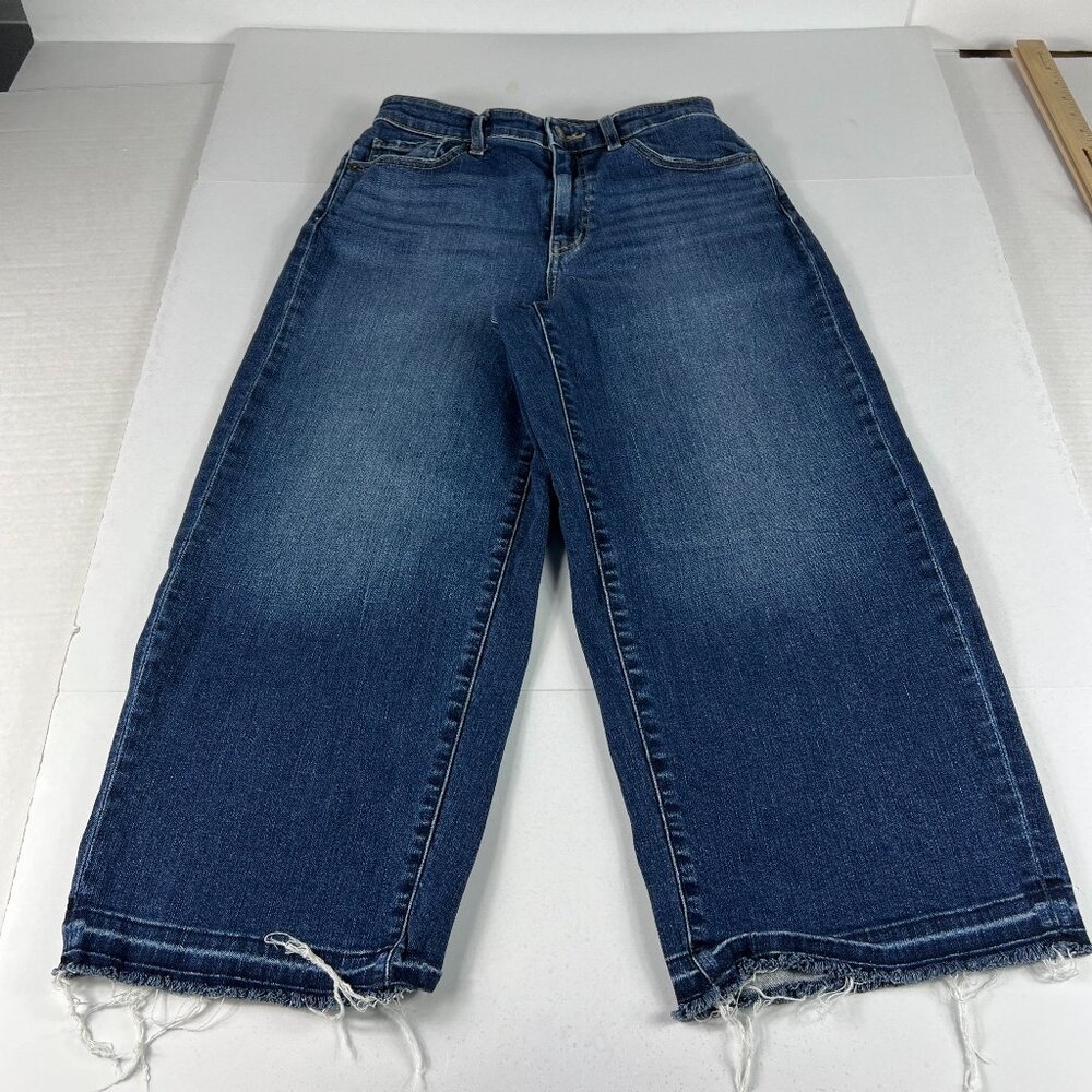 Uniqlo Jeans Womens Measured 27x21 High Rise Wide Leg Cropped Blue Denim Tag 25